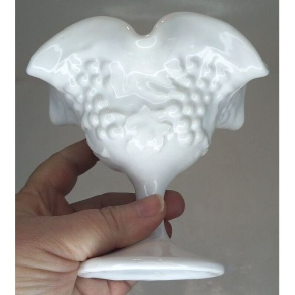 Indiana Milk Glass Ruffled Grape and Leaves Small Compote Sundae Dish 4.5 Tall - Picture 7 of 7